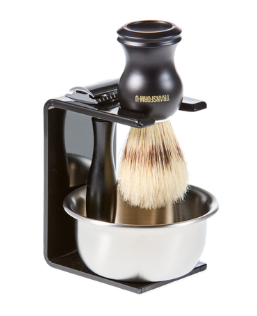 4-Piece Shave Set with Safety Razor, Boar Bristle Shaving Brush, Stand & Bowl