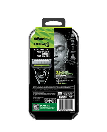 GilletteLabs X Pat with Exfoliating Bar Razor with Blades Refill 5 Pack & Travel Case