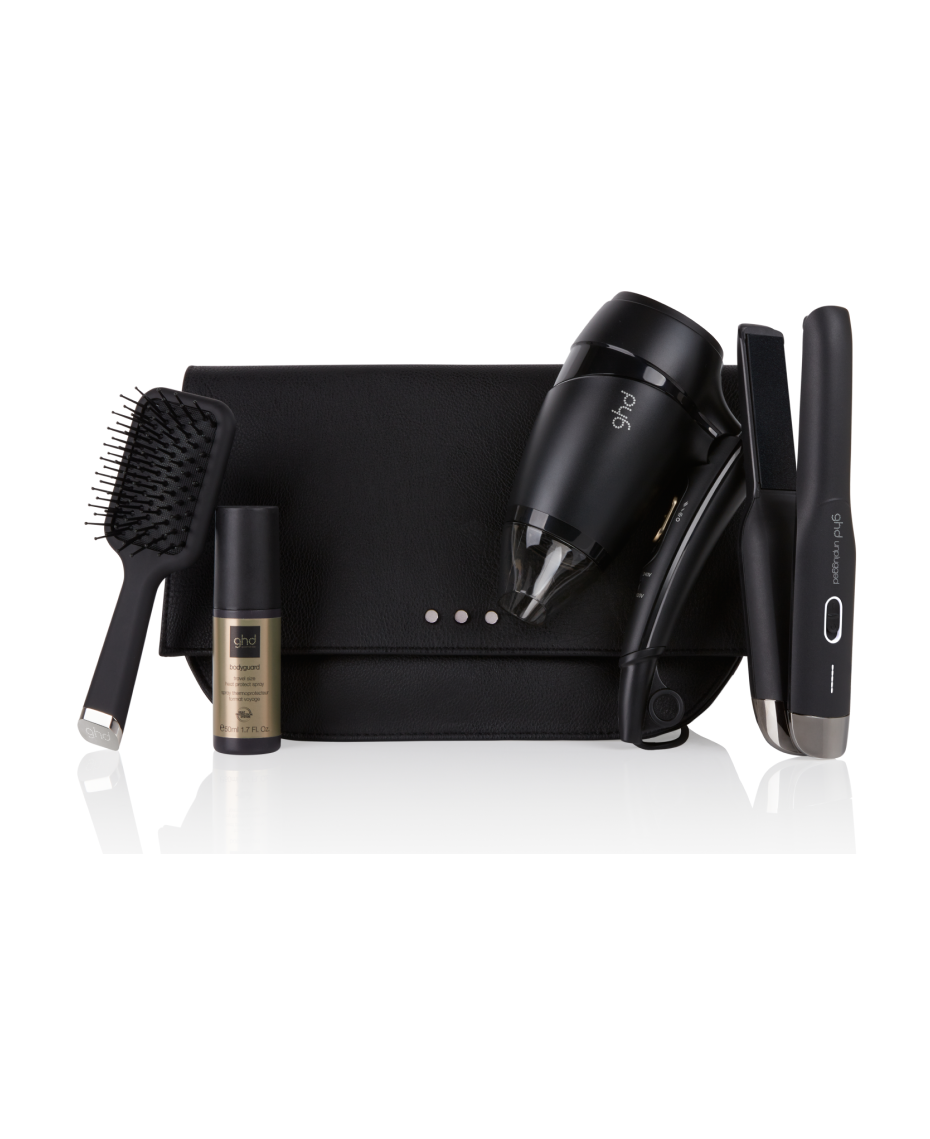 ghd® | travel gift set with unplugged cordless hair straightener, flight  travel hair dryer, heat protect spray & brush | Shaver Shop