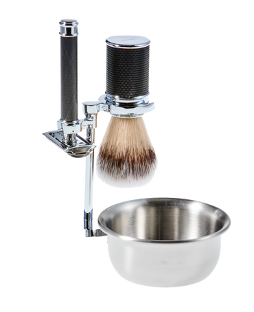 4-Piece Shave Set with Safety Razor, Nylon Shaving Brush, Stand & Bowl