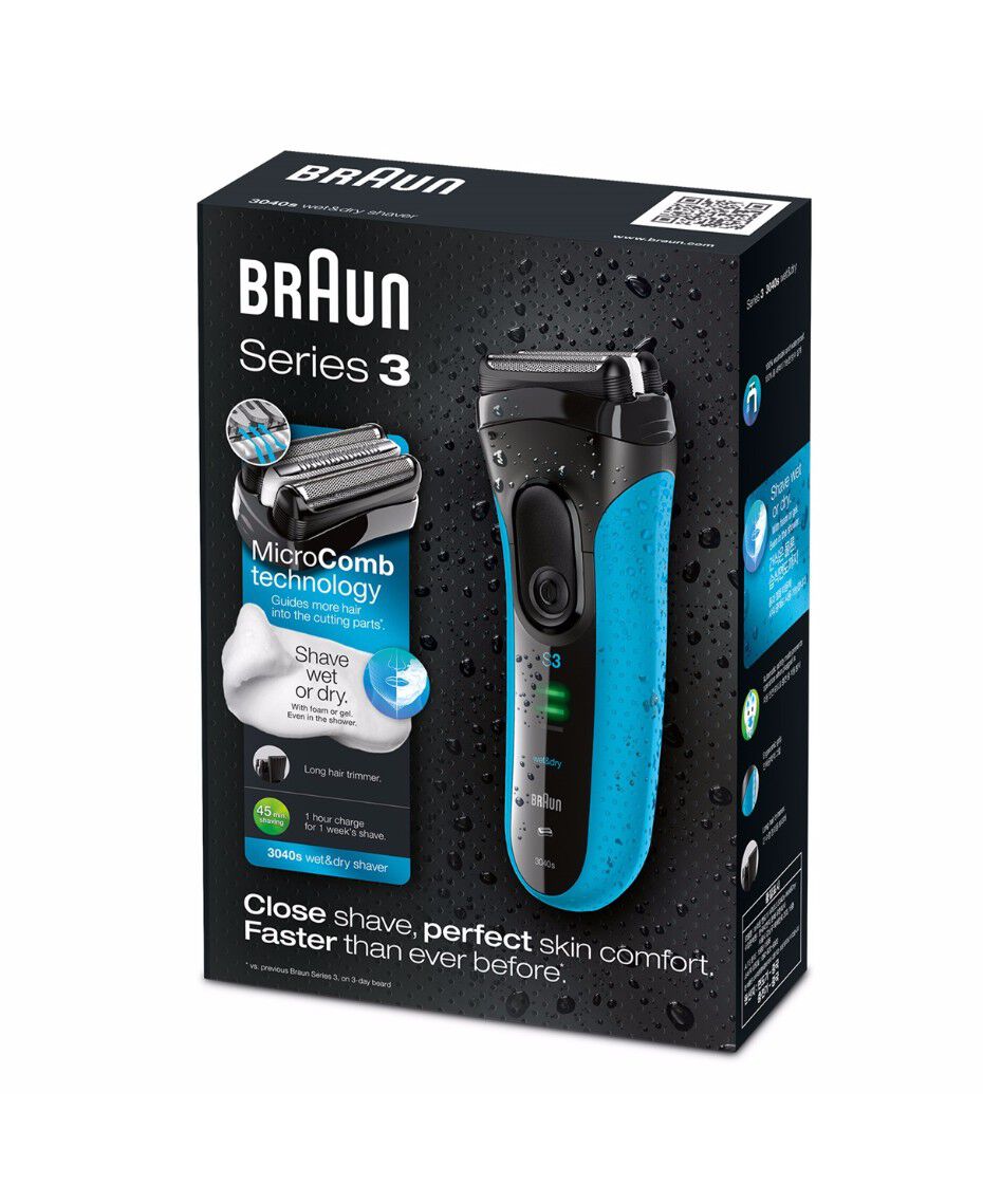Braun Series 3 Proskin 3040s Wet Dry Electric Shaver Blue Shaver Shop