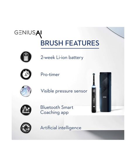 Genius AI Electric Toothbrush with 3 Replacement Heads & Smart Travel Case, Black
